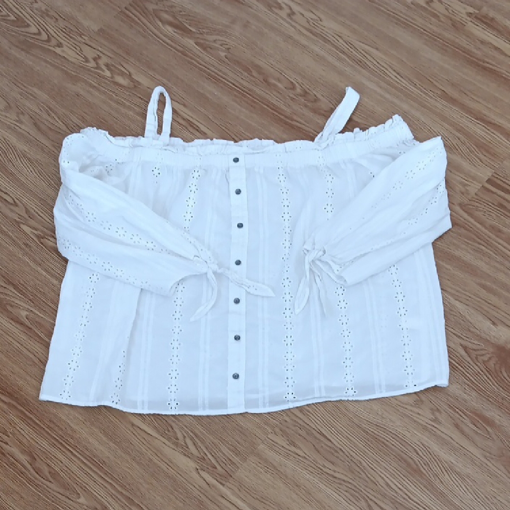 LC Lauren Conrad Women's XL White Blouse Off-Shoulder Lace 100% Cotton